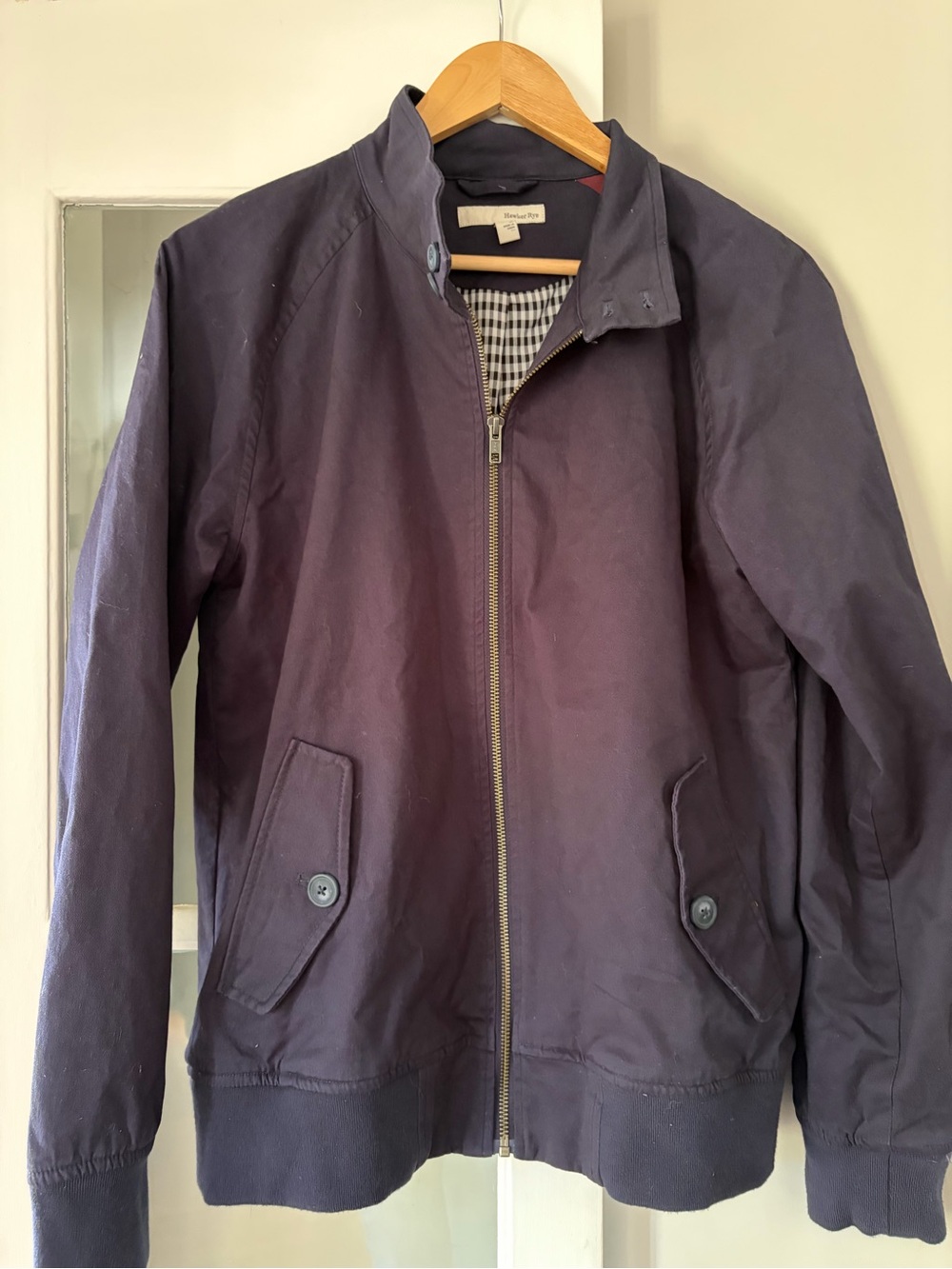 Men's Navy Bomber Jacket with Zip - Baracuta Style